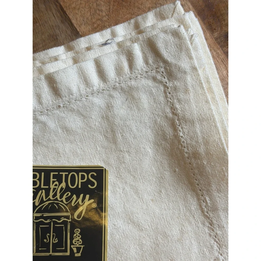 New Tabletops Gallery Cream Hemstitch Cloth Napkins Set of 3 NWT Farmhouse Boho
